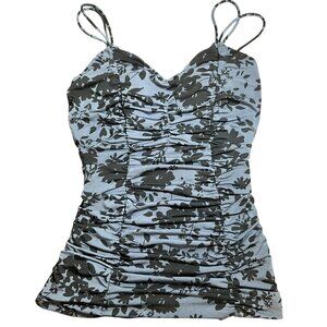 Lands' End Tankini Top Medium Ruched Floral Whimsigoth Padded Gothic Coquette